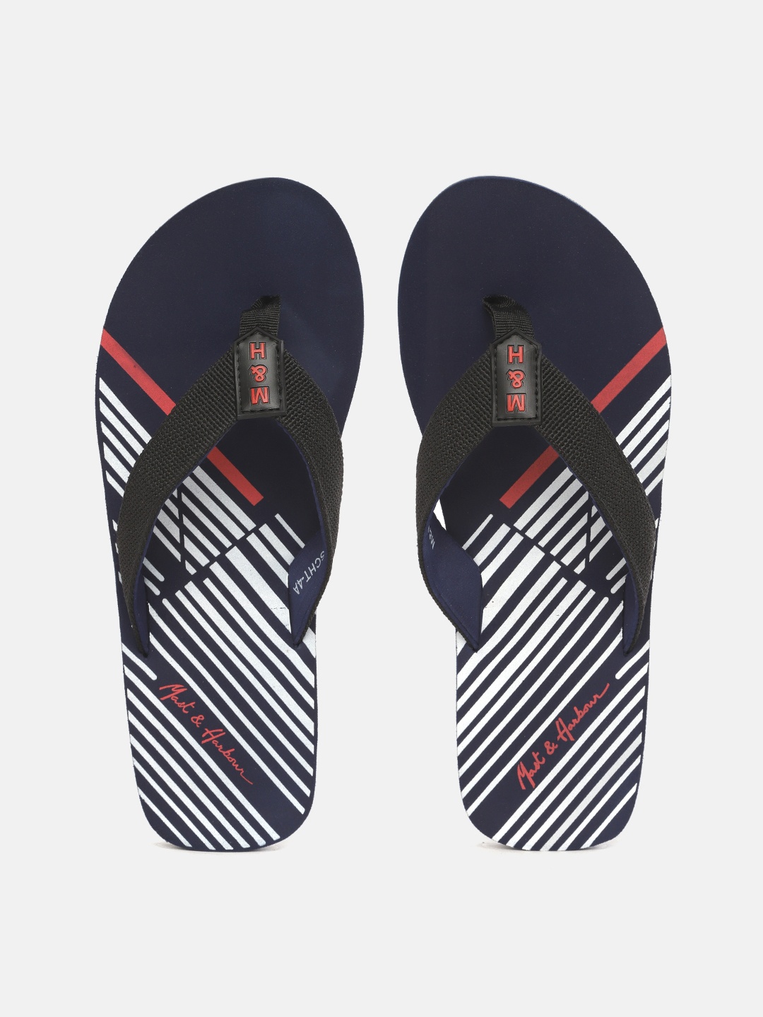 

Mast & Harbour Men Navy Blue & White Striped Thong Flip-Flops