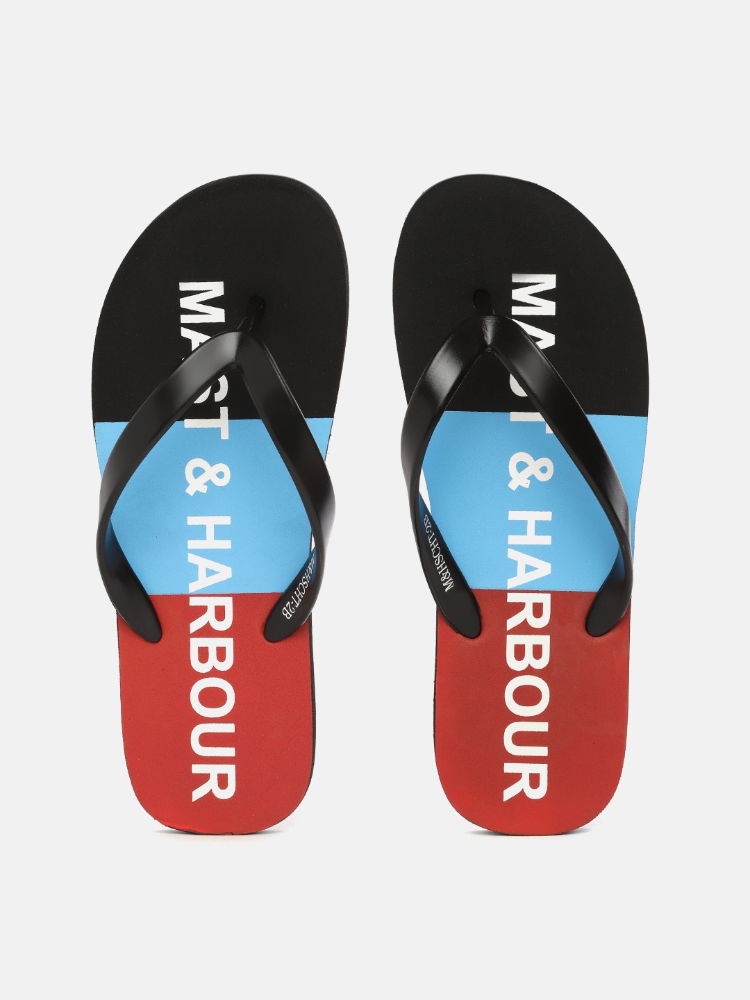 

Mast & Harbour Men Black & Blue Brand Logo Print & Colourblocked Thong Flip-Flops