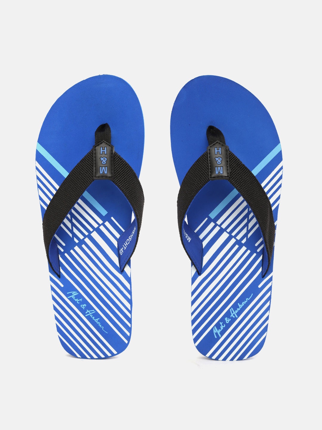 

Mast & Harbour Men Blue & White Striped Thong Flip-Flops