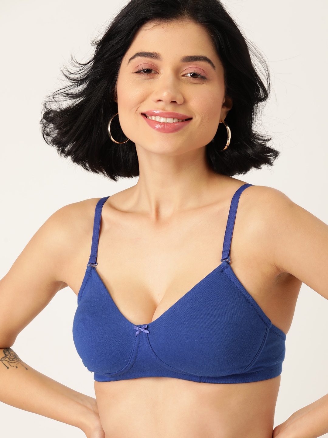 

DressBerry Solid Non-Wired Non Padded T-shirt Bra with Side Shaper, Navy blue