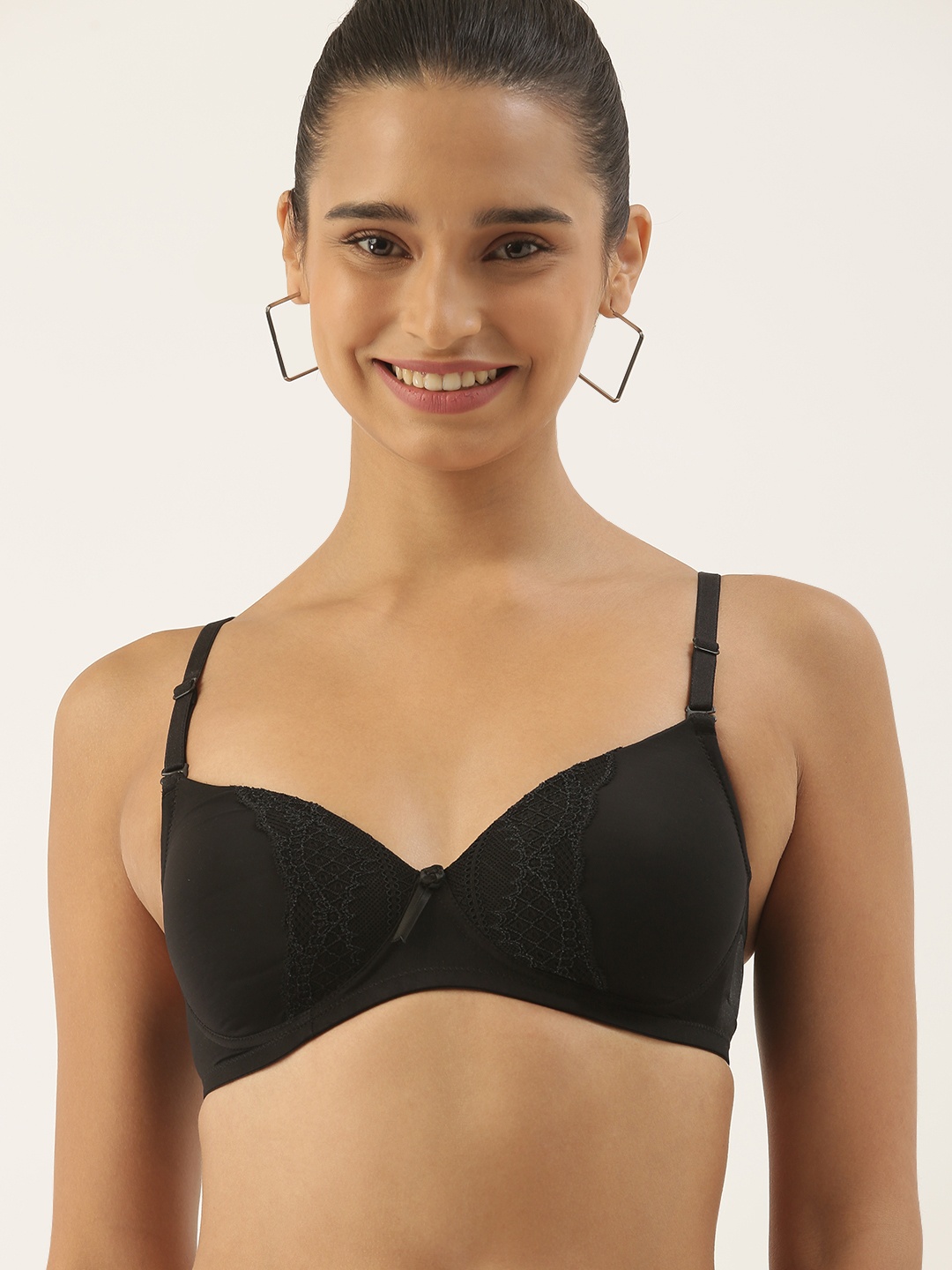 

DressBerry Black Medium Coverage Underwired Lightly Padded Everyday Bra 1692-01