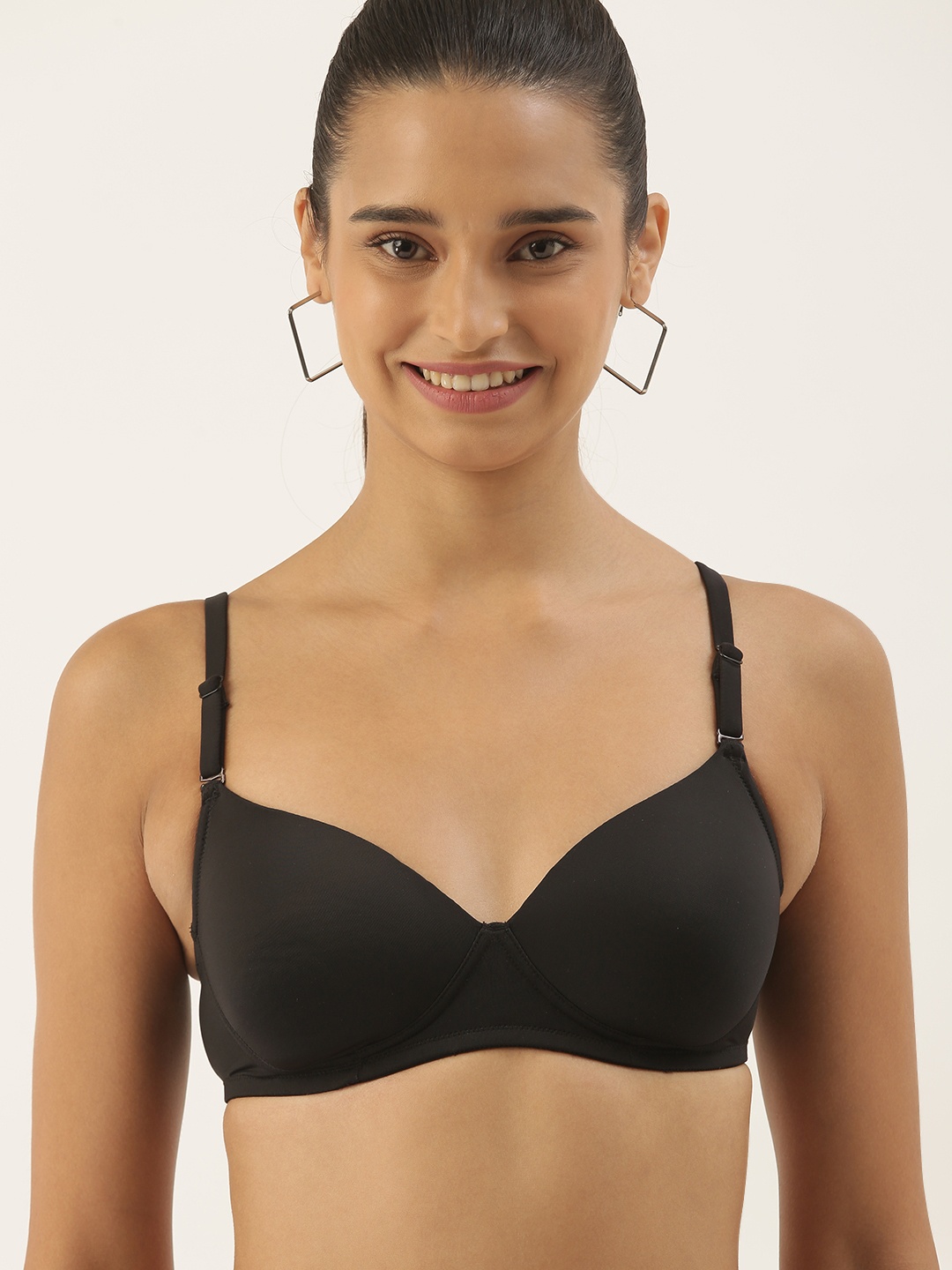 

DressBerry Medium Coverage Non-Wired Lightly Padded Everyday Bra, Black