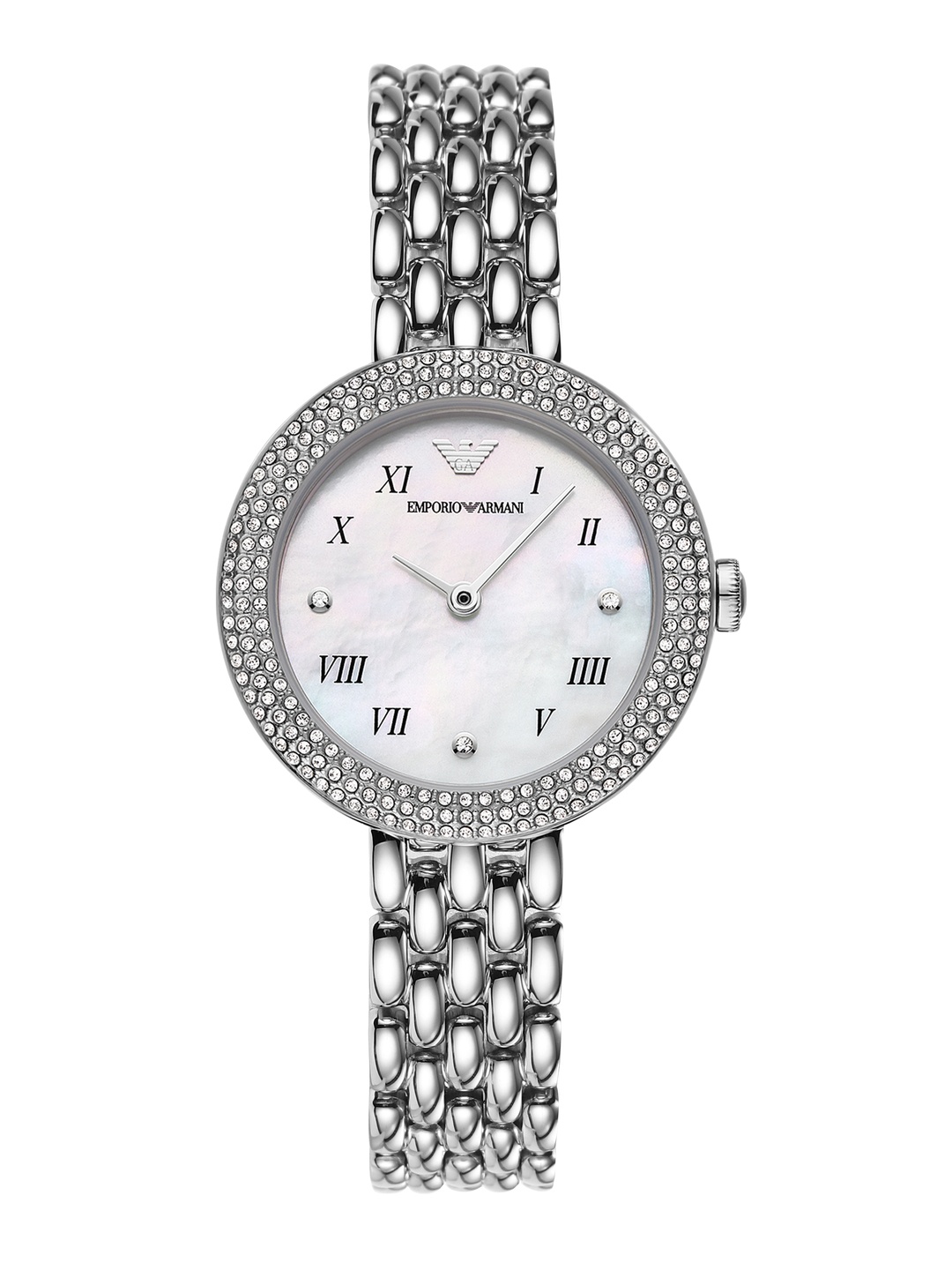 

Emporio Armani Women White Embellished Dial & Silver Toned Analogue Watch AR11354