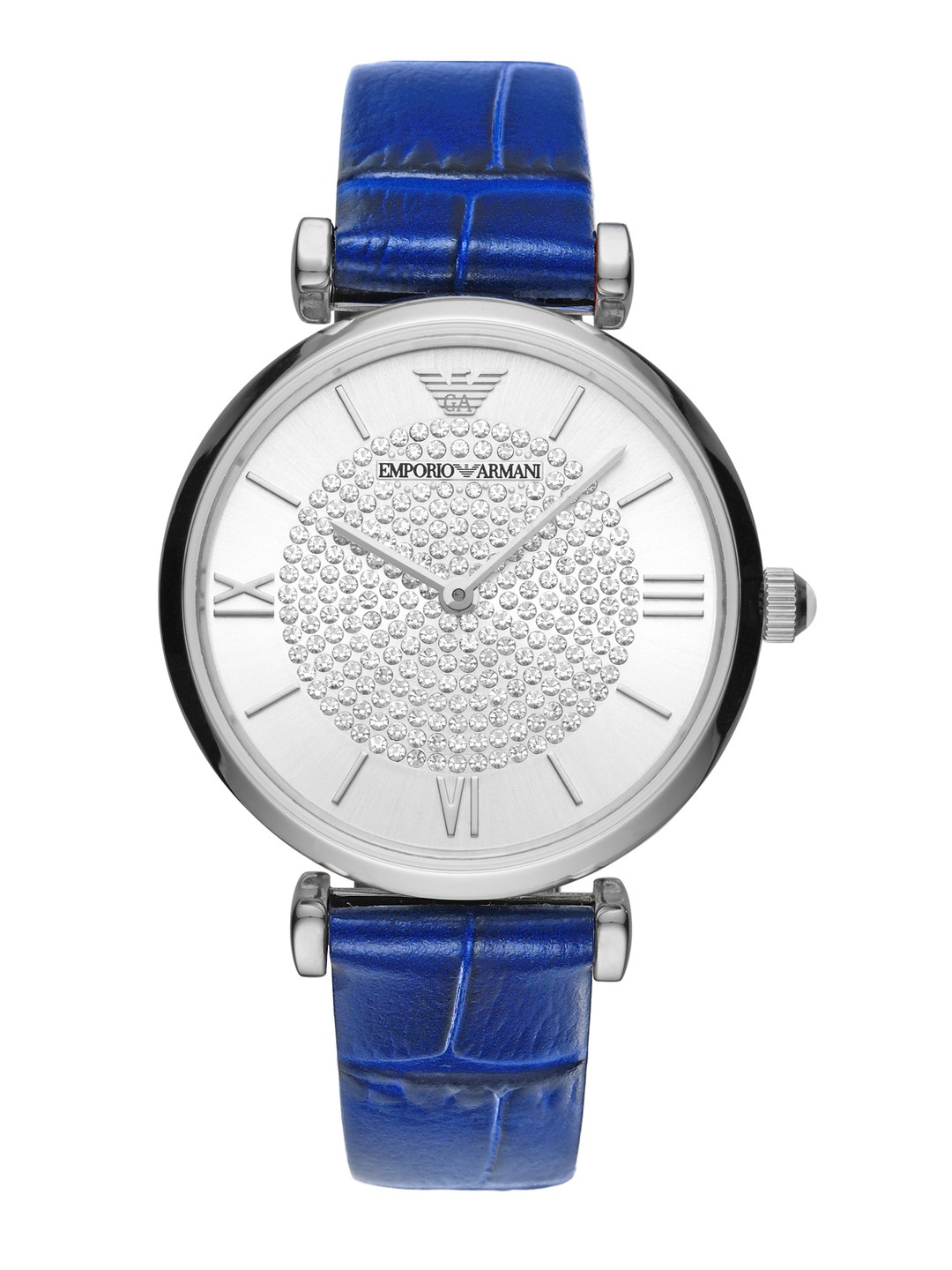 

Emporio Armani Women Silver-Toned Embellished Gianni T-Bar Analogue Watch AR11344