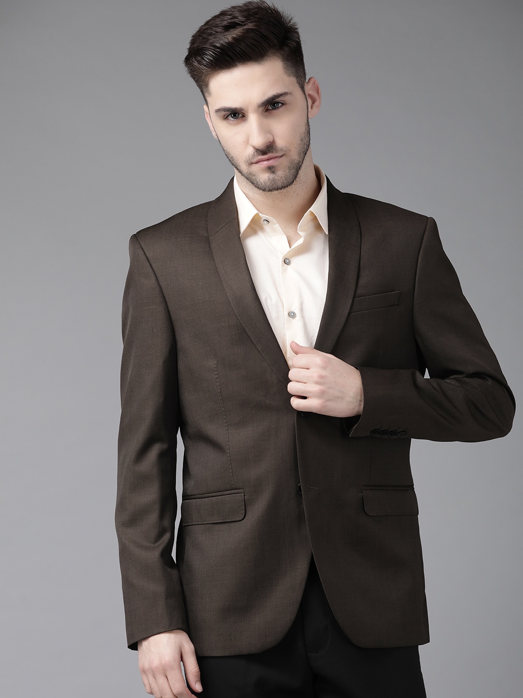 

Blackberrys Men Coffee Brown Slim Fit Solid Single Breasted Formal Blazer