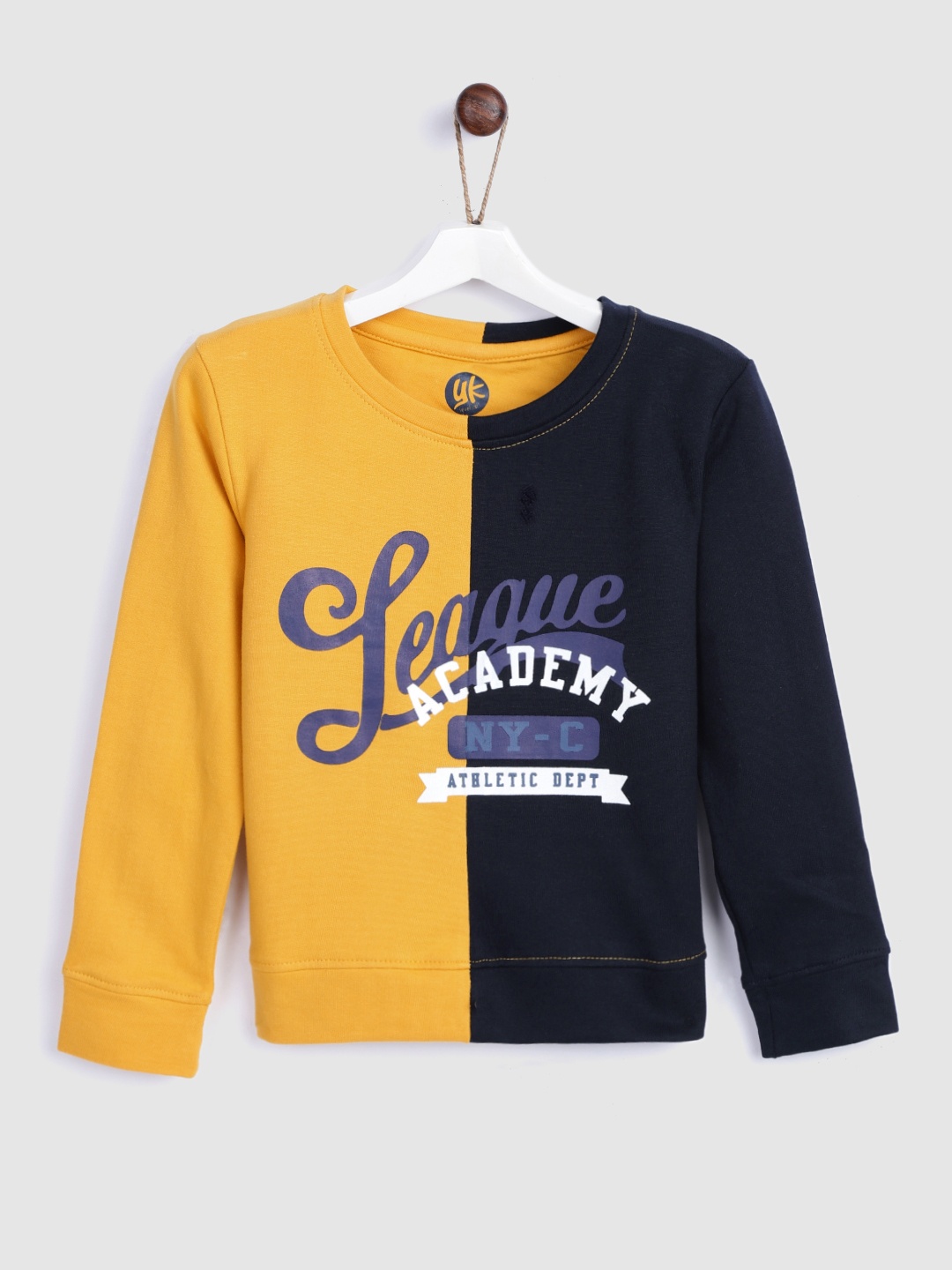 

YK Boys Mustard Yellow & Navy Blue Printed Sweatshirt