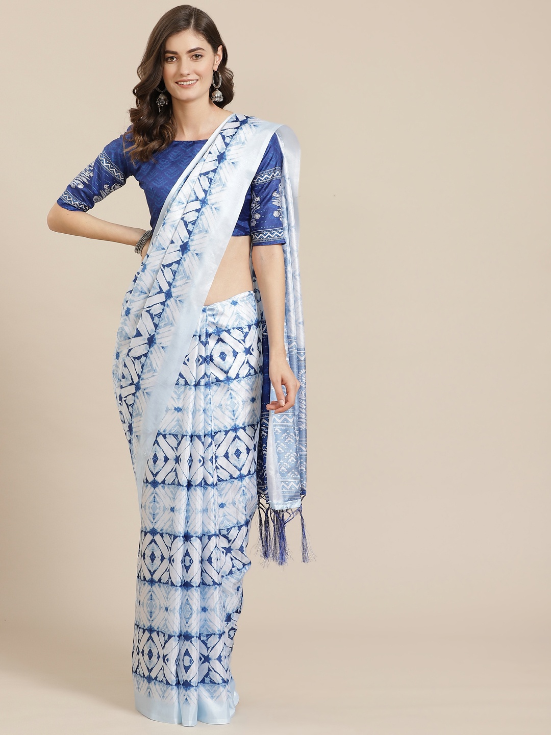 

Mitera Blue & White Printed Saree