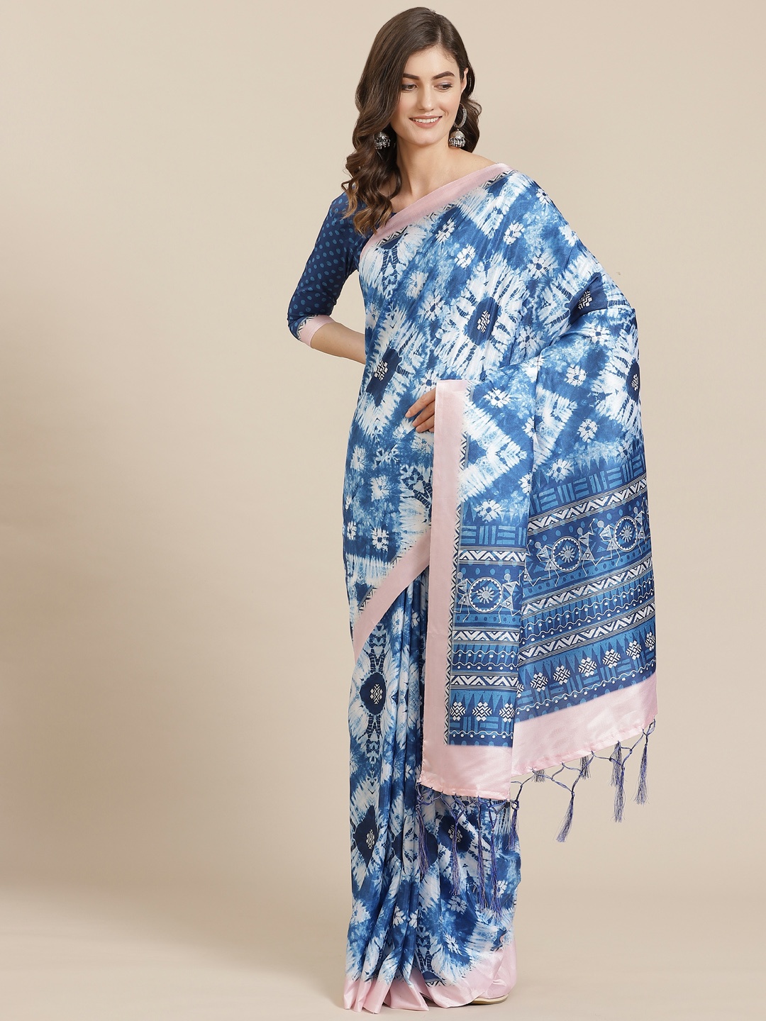 

Mitera Blue & White Printed Saree
