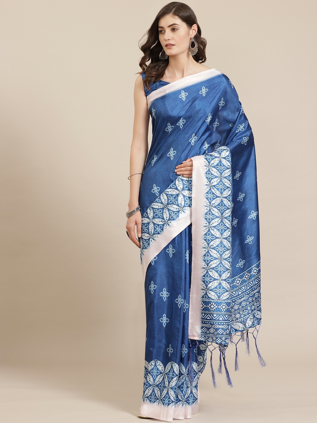 

Mitera Blue & White Block Print Saree