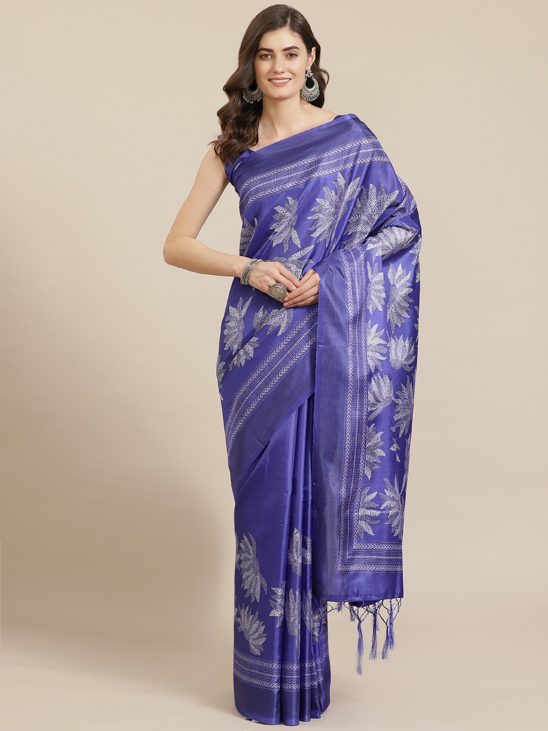 

Saree mall Purple & White Printed Bagh Saree