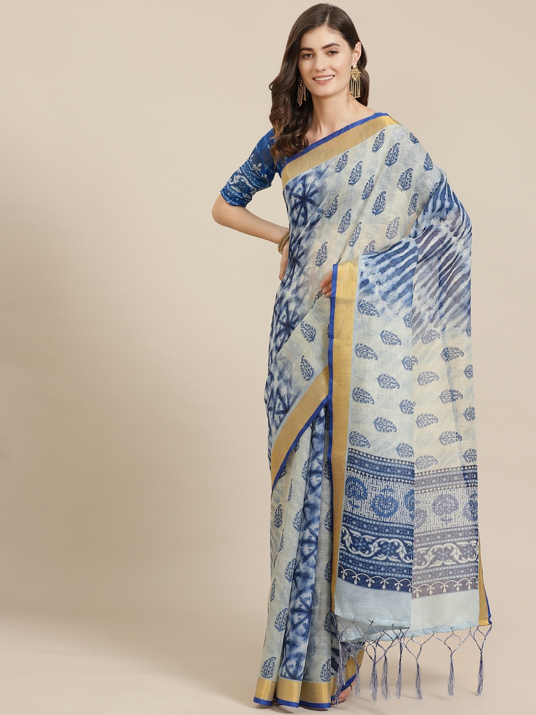 

Saree mall Blue Printed Bagru Saree