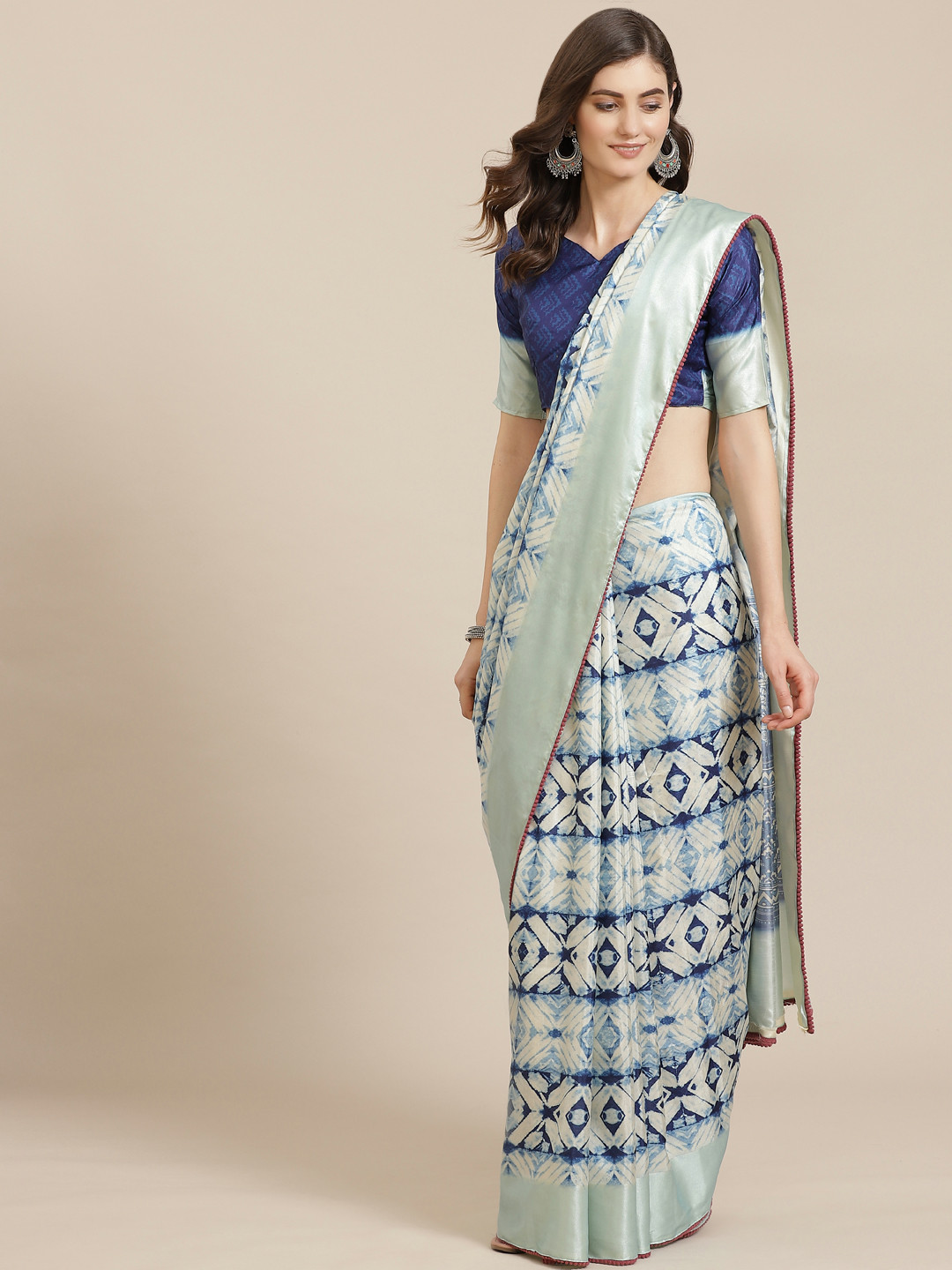 

Saree mall Blue Satin Printed Bandhani Saree
