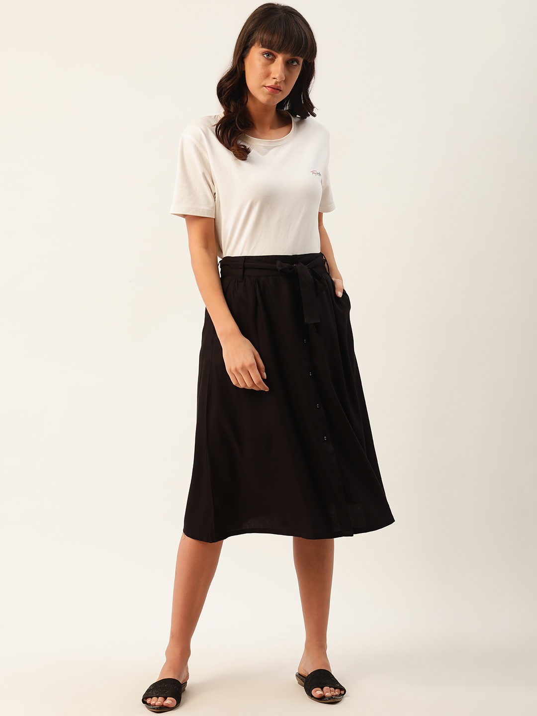 

ether Black A-Line Skirt With Front Slit
