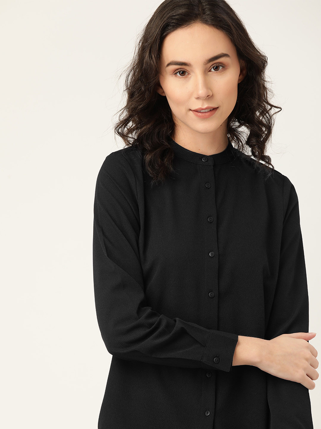 

ether Women Black Solid Stretch Casual Shirt