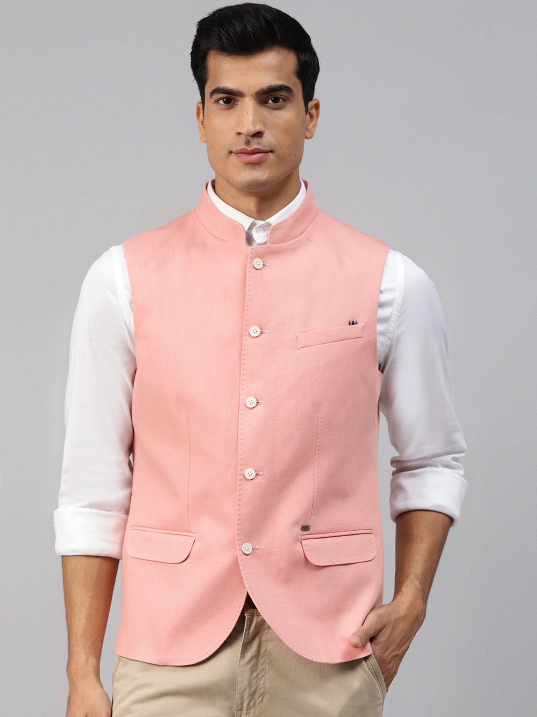 

Blackberrys Men Pink Solid Slim Fit Nehru Jacket