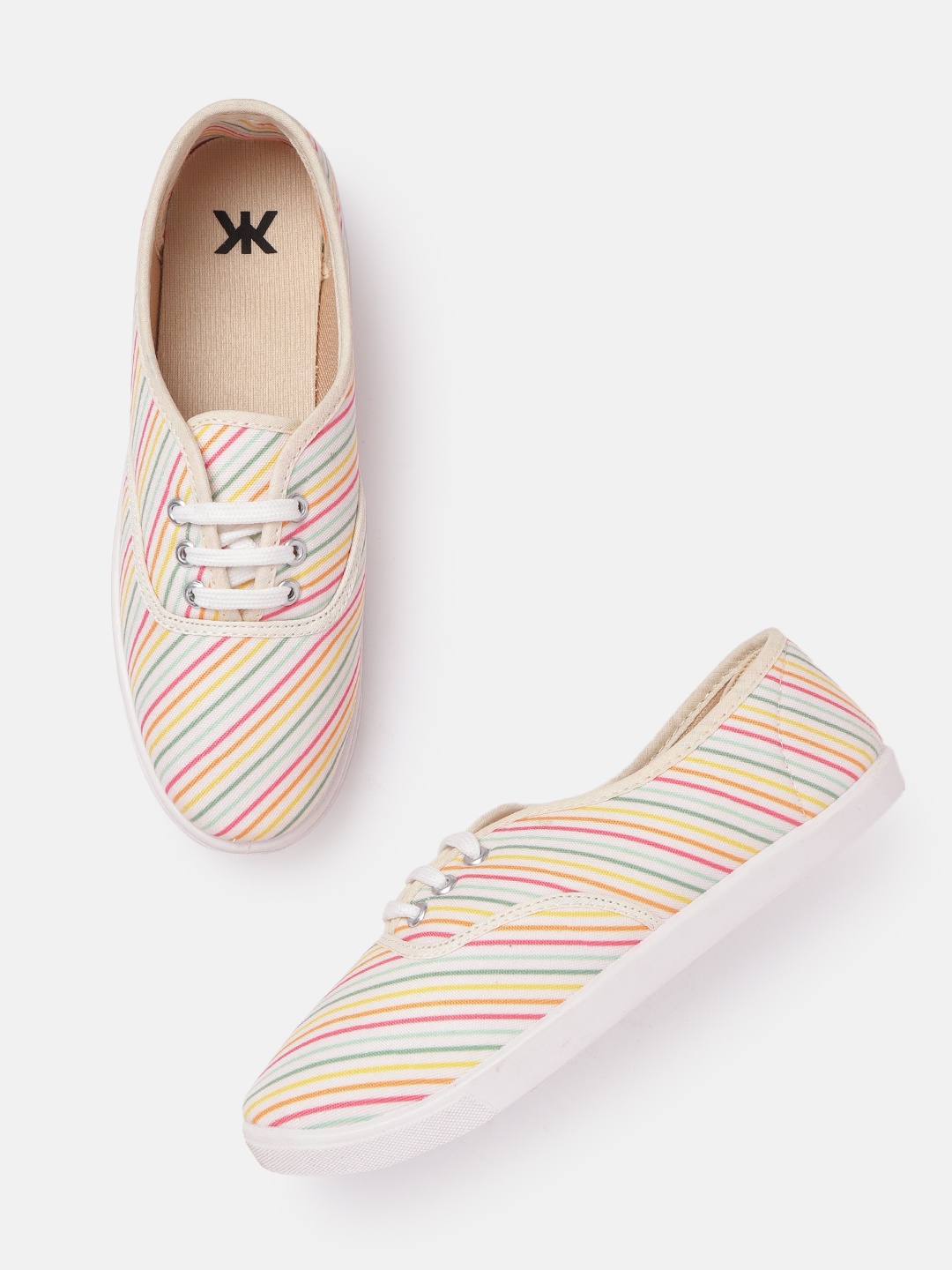 

Kook N Keech Women White & Pink Striped Sneakers