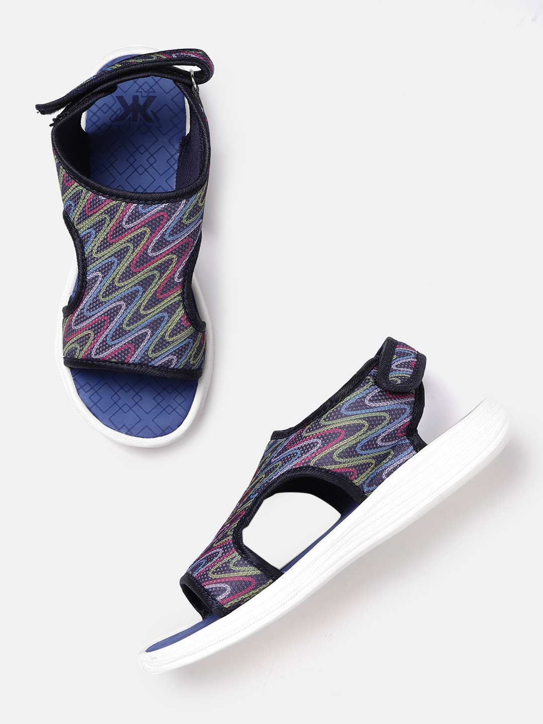 

Kook N Keech Women Navy & Green Chevron Print Sports Sandals, Navy blue
