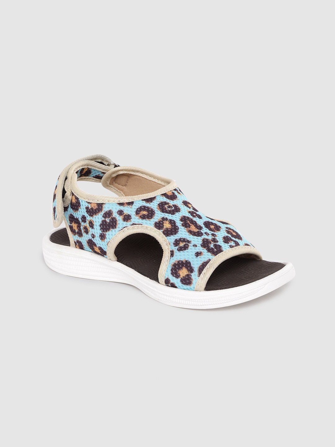

Kook N Keech Women Blue & Coffee Brown Leopard Print Sports Sandals