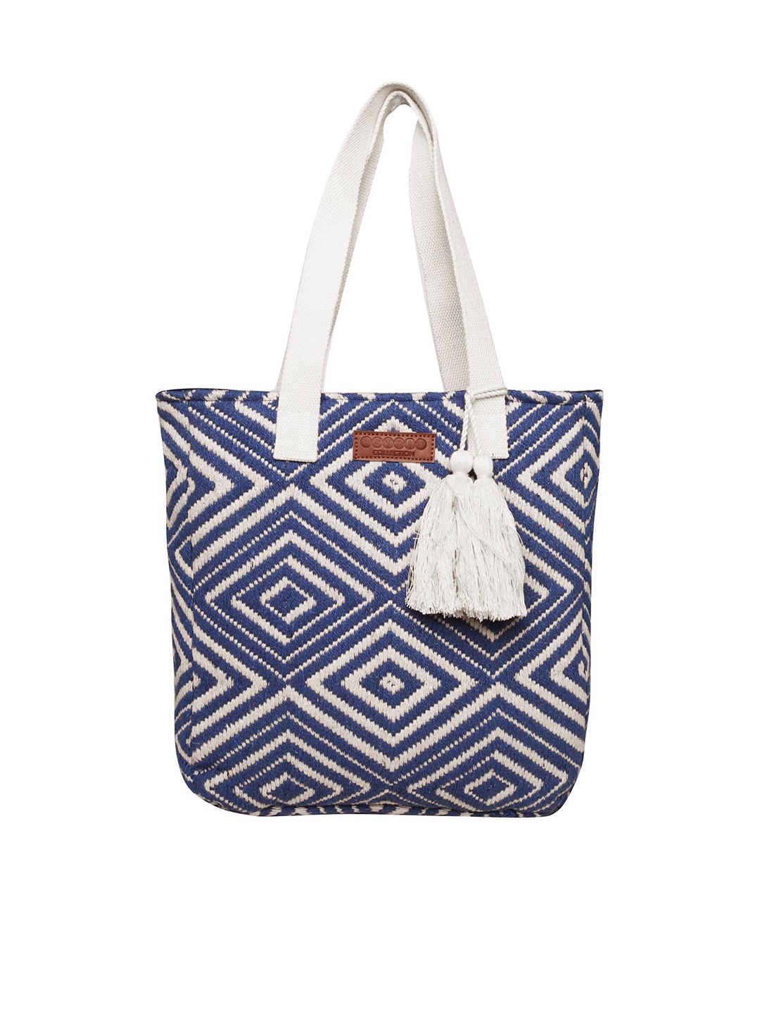 

ASTRID Navy Blue & White Self Design Tote Bag