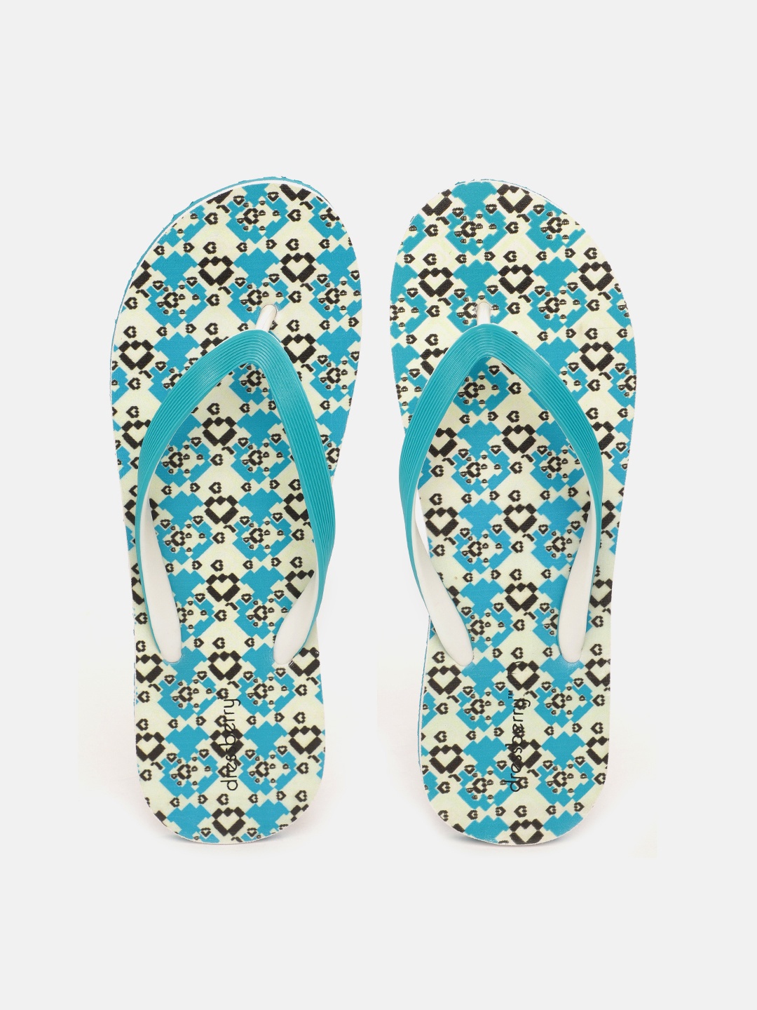 

DressBerry Women Turquoise Blue & White Printed Thong Flip-Flops