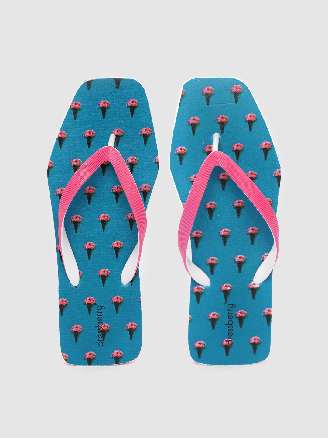 

DressBerry Women Pink & Blue Floral Print Thong Flip-Flops