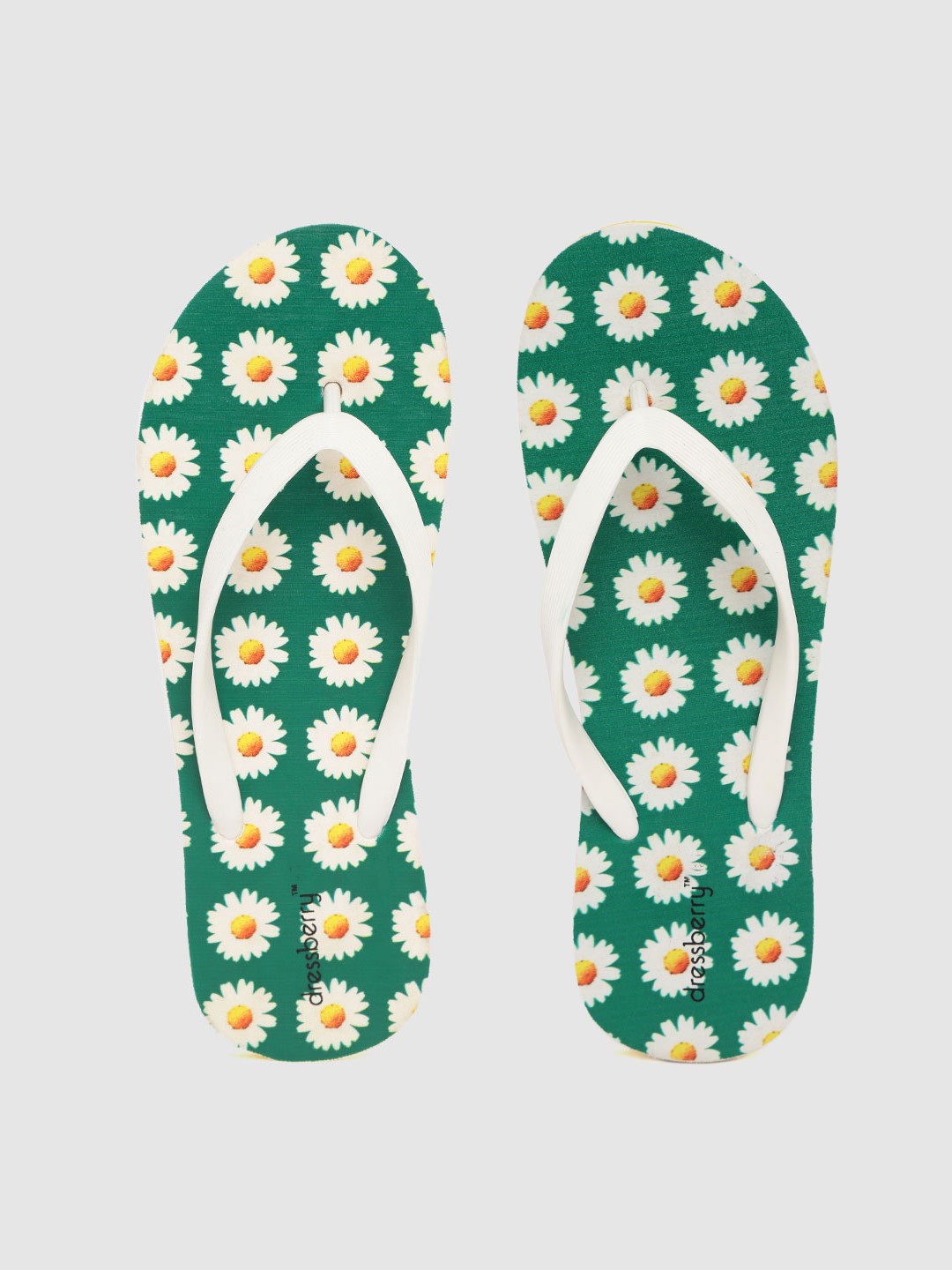 

DressBerry Women White & Green Printed Thong Flip-Flops