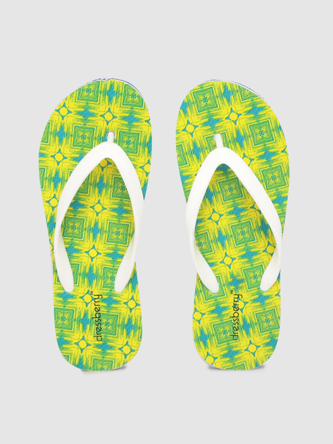 

DressBerry Women Yellow & Teal Blue Geometric Print Thong Flip-Flops