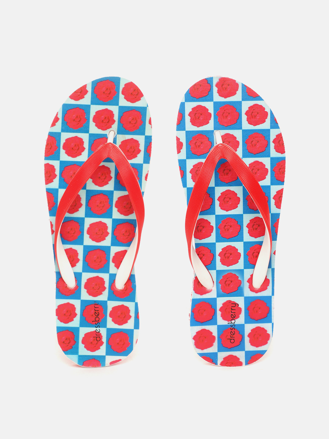 

DressBerry Women Red & Blue Roses Print Thong Flip-Flops