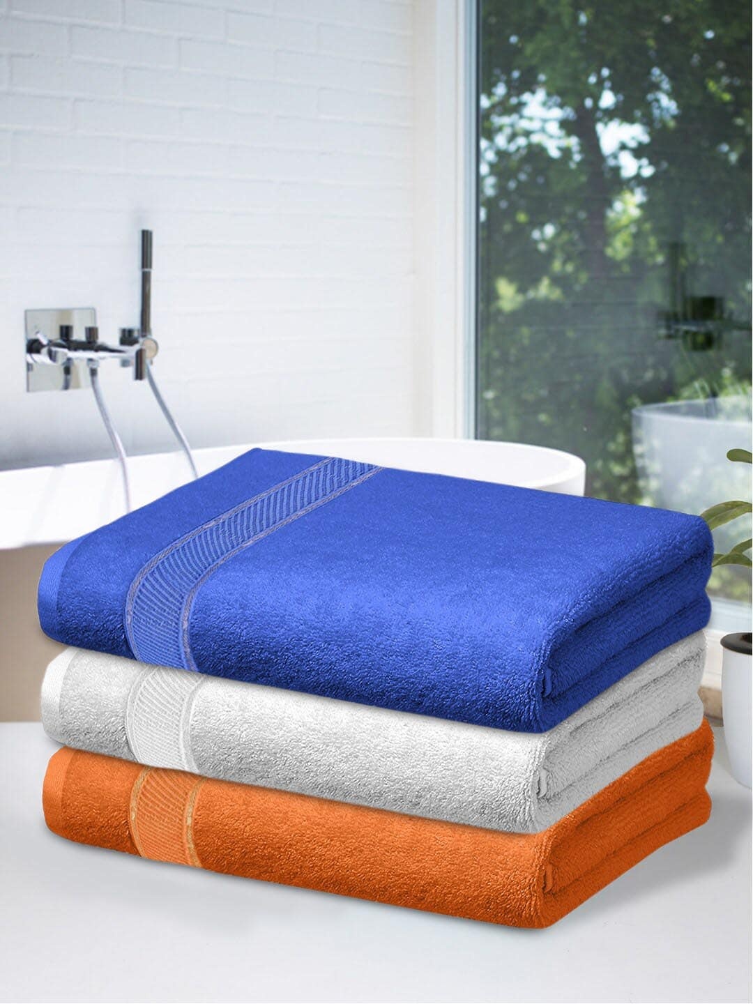 

Kuber Industries Set Of 3 Solid 500 GSM Cotton Bath Towels, White