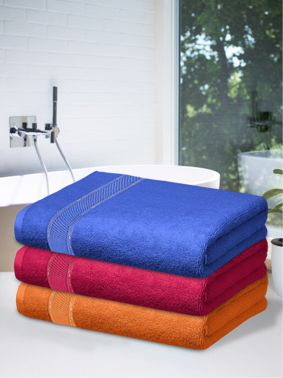 

Kuber Industries Set Of 3 Solid 500 GSM Bath Towels, Maroon