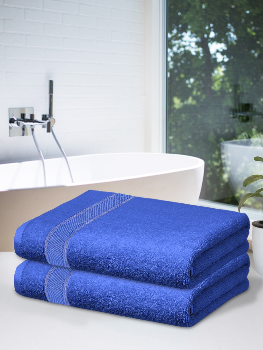 

Kuber Industries Set Of 2 Blue Solid 500 GSM Cotton Bath Towels