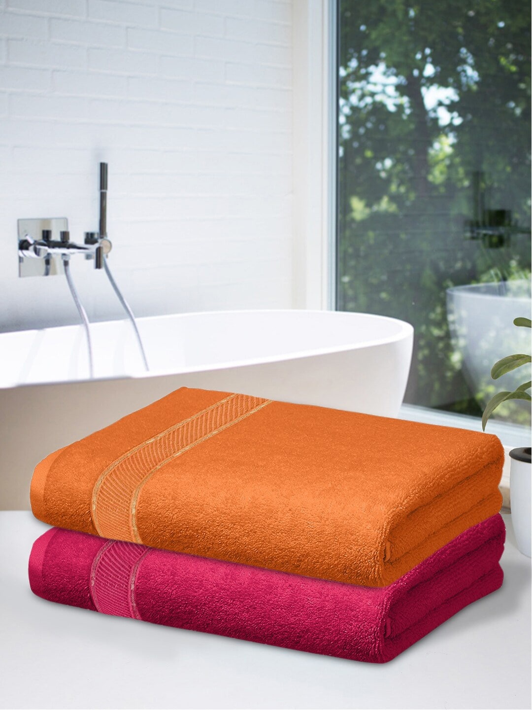 

Kuber Industries Set Of 2 Solid 500 GSM Bath Towels, Orange