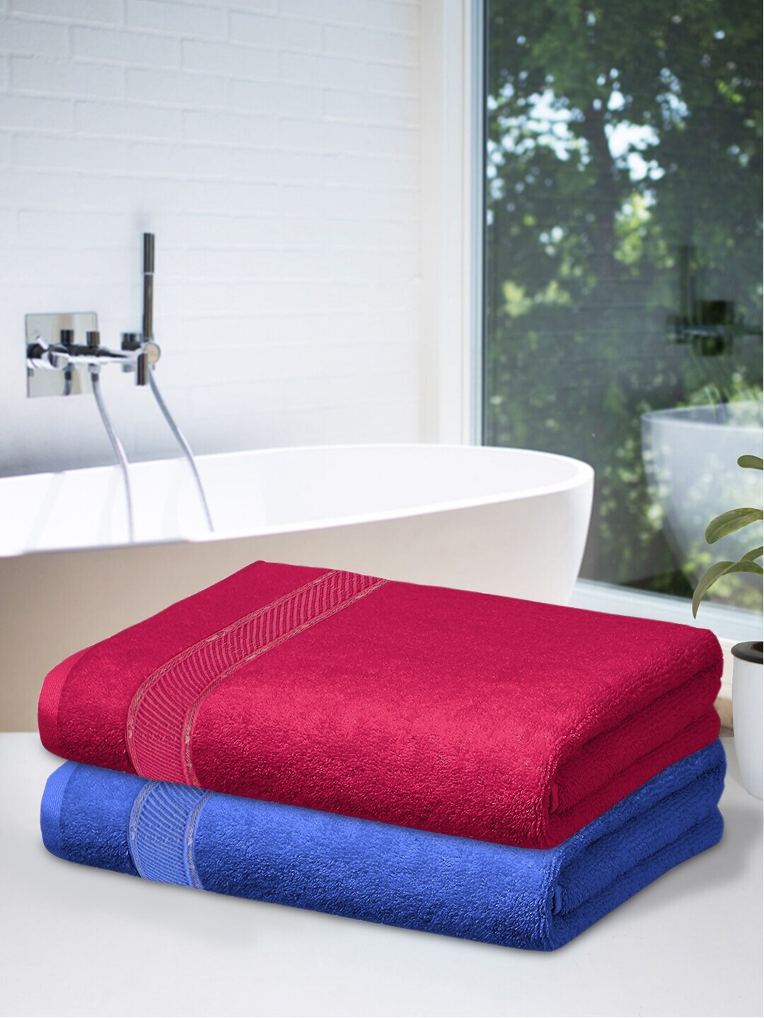 

Kuber Industries Set Of 2 Solid 500 GSM Bath Towels, Maroon