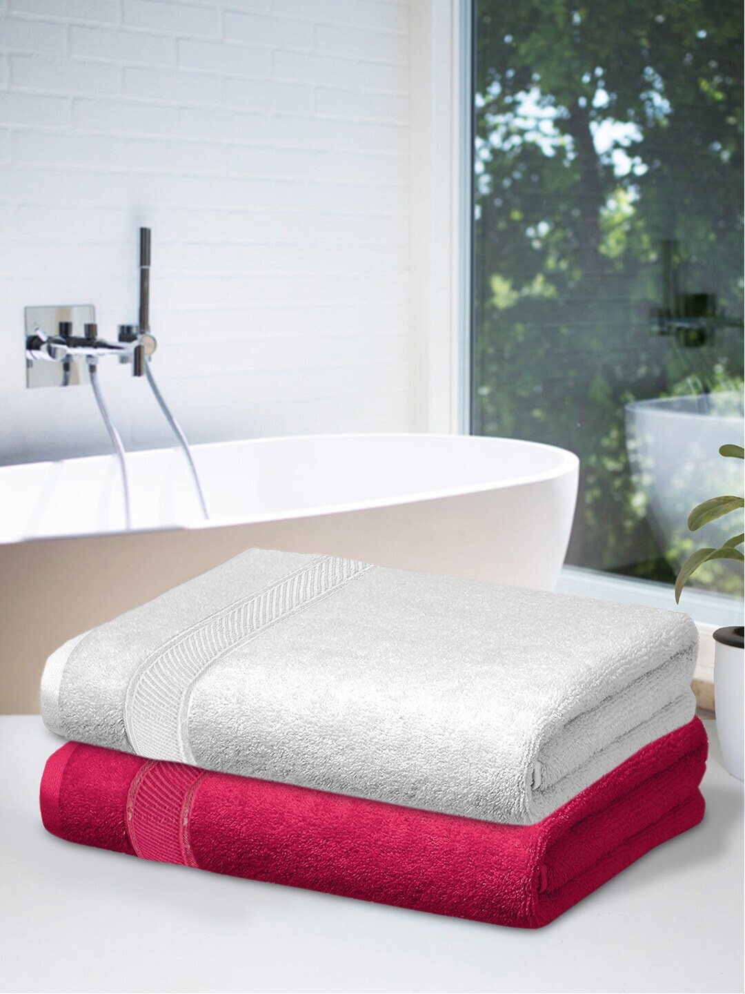 

Kuber Industries Set Of 2 Solid 500 GSM Cotton Premium Bath Towels, White