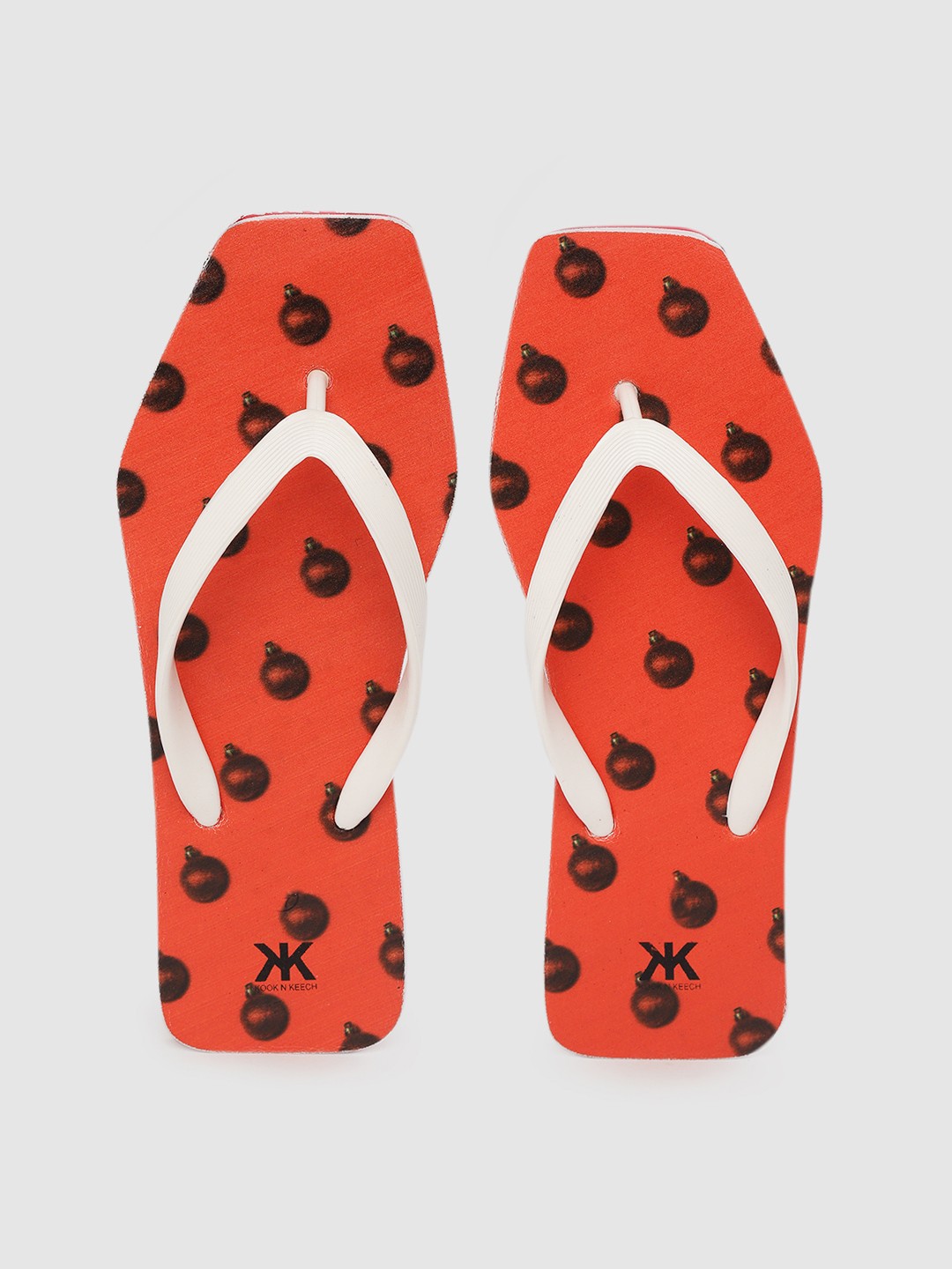

Kook N Keech Women White & Orange Printed Thong Flip-Flops