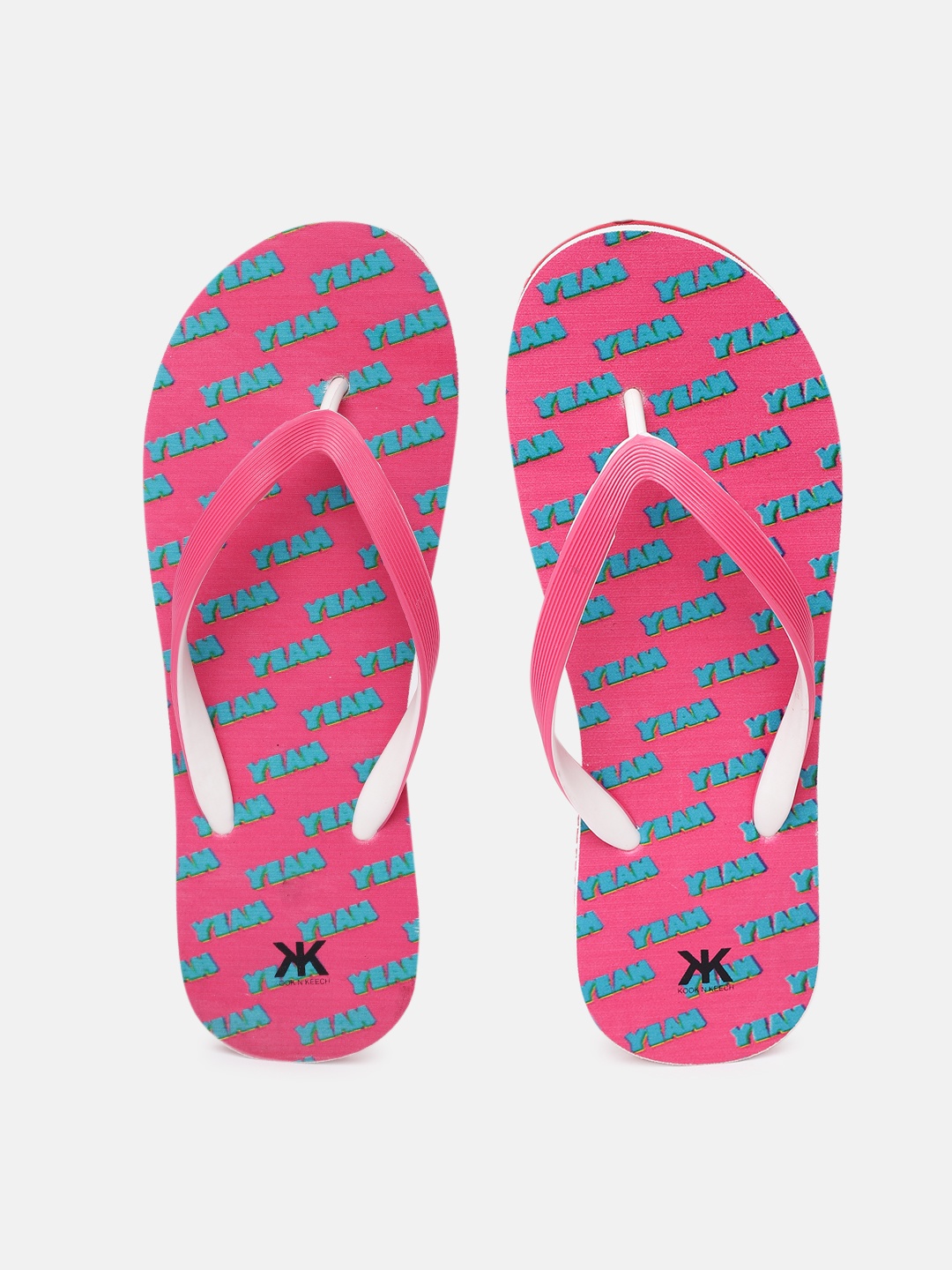 

Kook N Keech Women Pink & Sea Green Typography Print Thong Flip-Flops