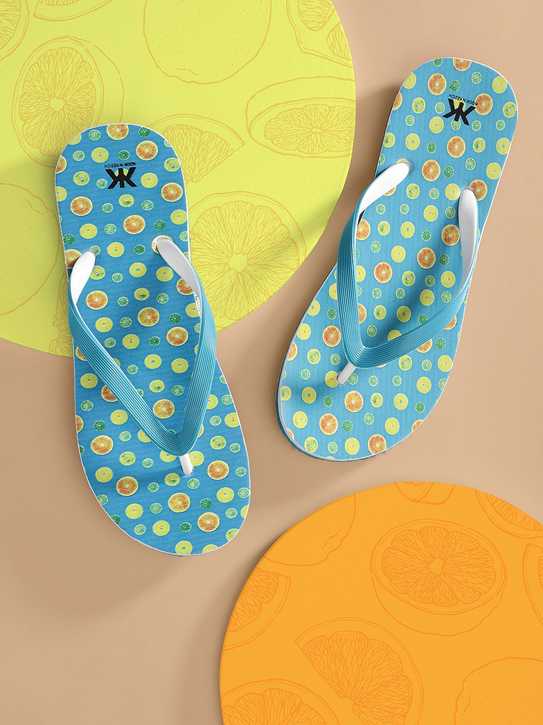

Kook N Keech Women Blue & Yellow Printed Thong Flip-Flops