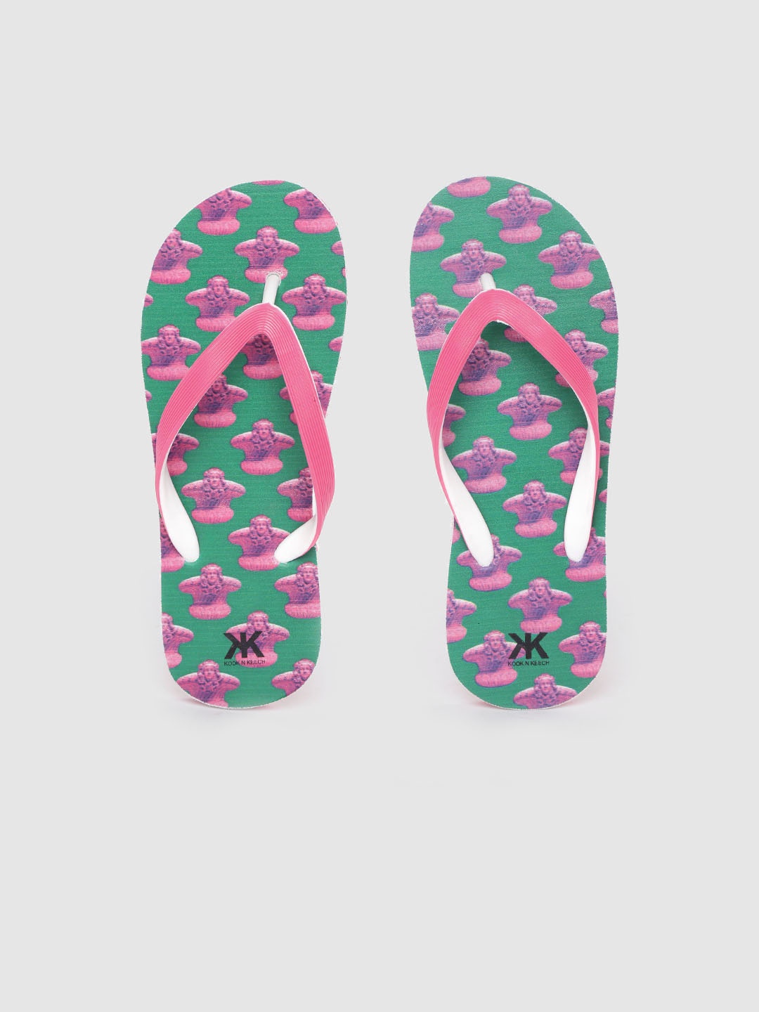 

Kook N Keech Women Pink & Green Quirky Print Thong Flip-Flops