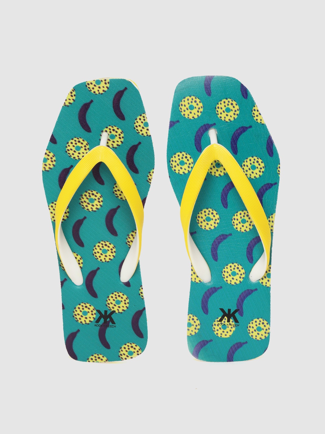 

Kook N Keech Women Yellow & Blue Printed Thong Flip-Flops