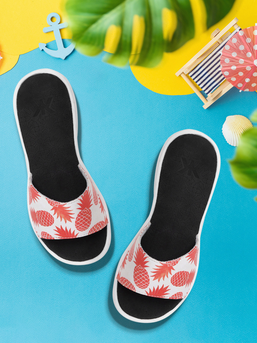 

Kook N Keech Women White & Red Pineapple Print Open Toe Flats