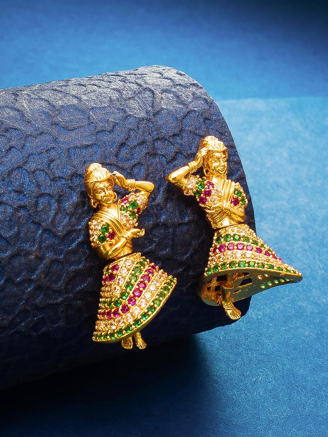 

aadita Gold-Plated AD Studded Contemporary Jhumkas