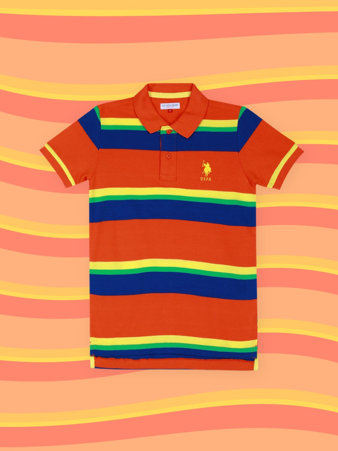 

U.S. Polo Assn. Kids Boys Orange & Yellow Striped Polo Collar T-shirt