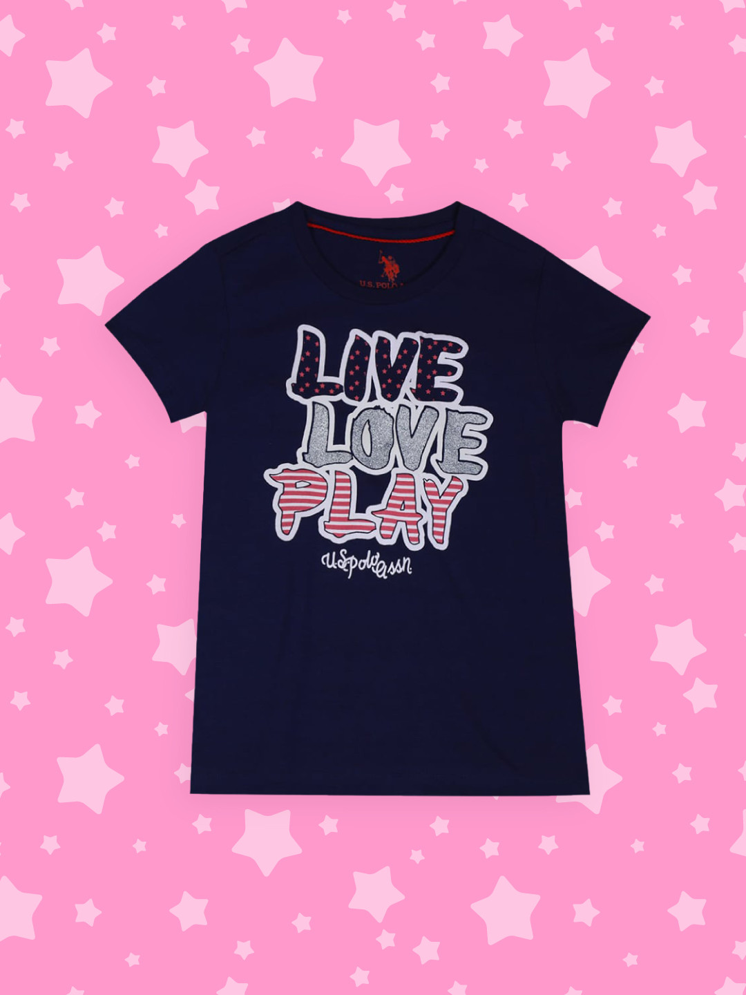 

U.S. Polo Assn. Kids Girls Blue Printed Round Neck T-shirt