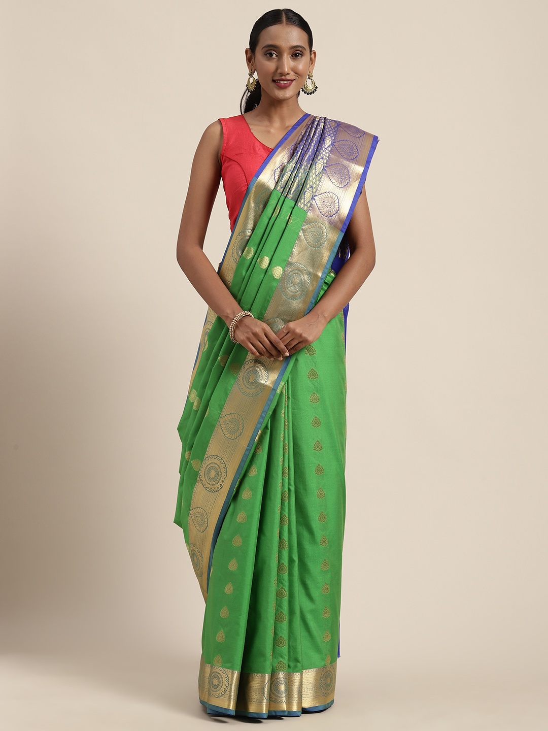 

Mitera Green & Golden Art Silk Woven Design Kanjeevaram Saree