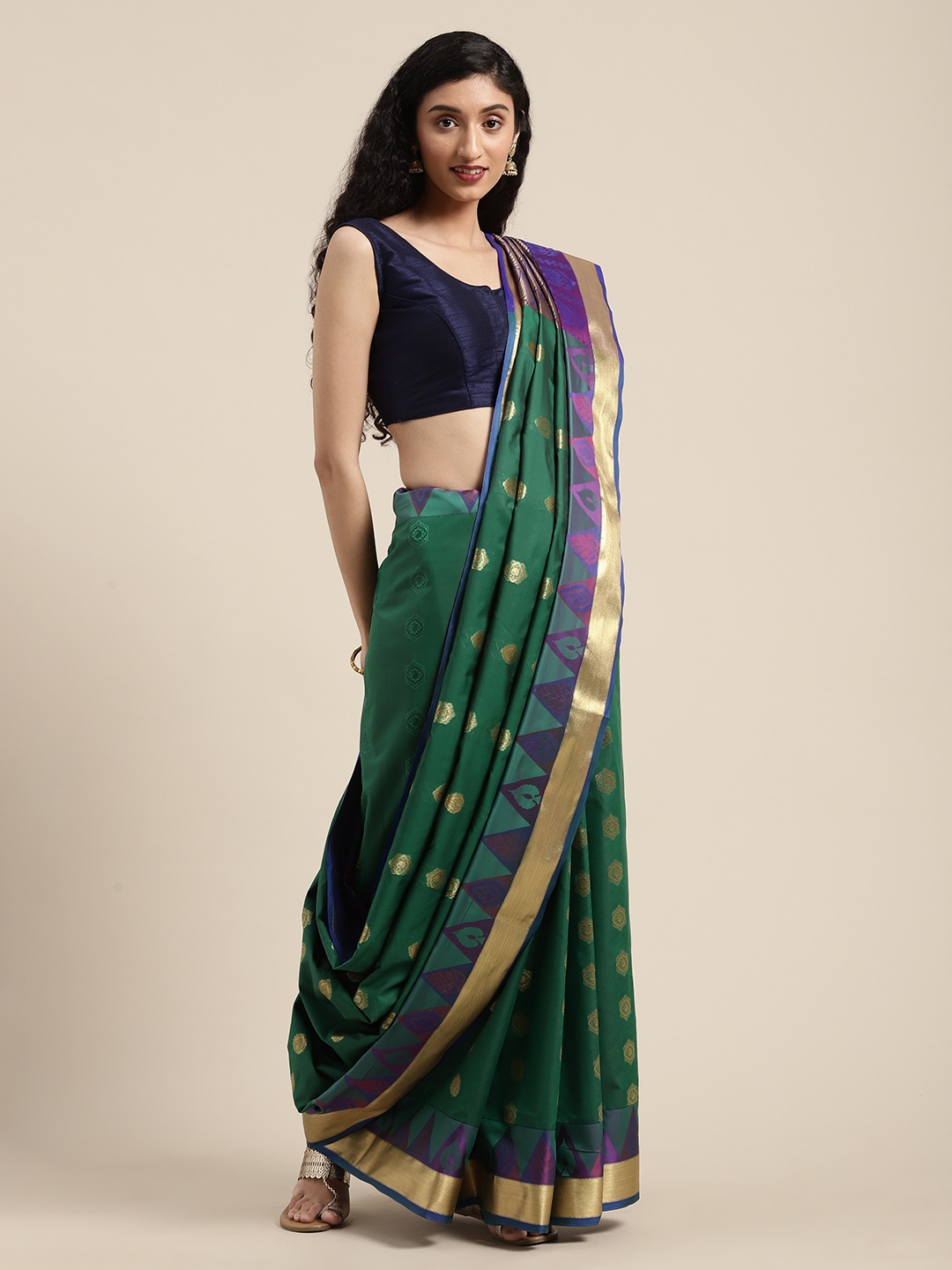 

Mitera Green & Golden Art Silk Woven Design Kanjeevaram Saree