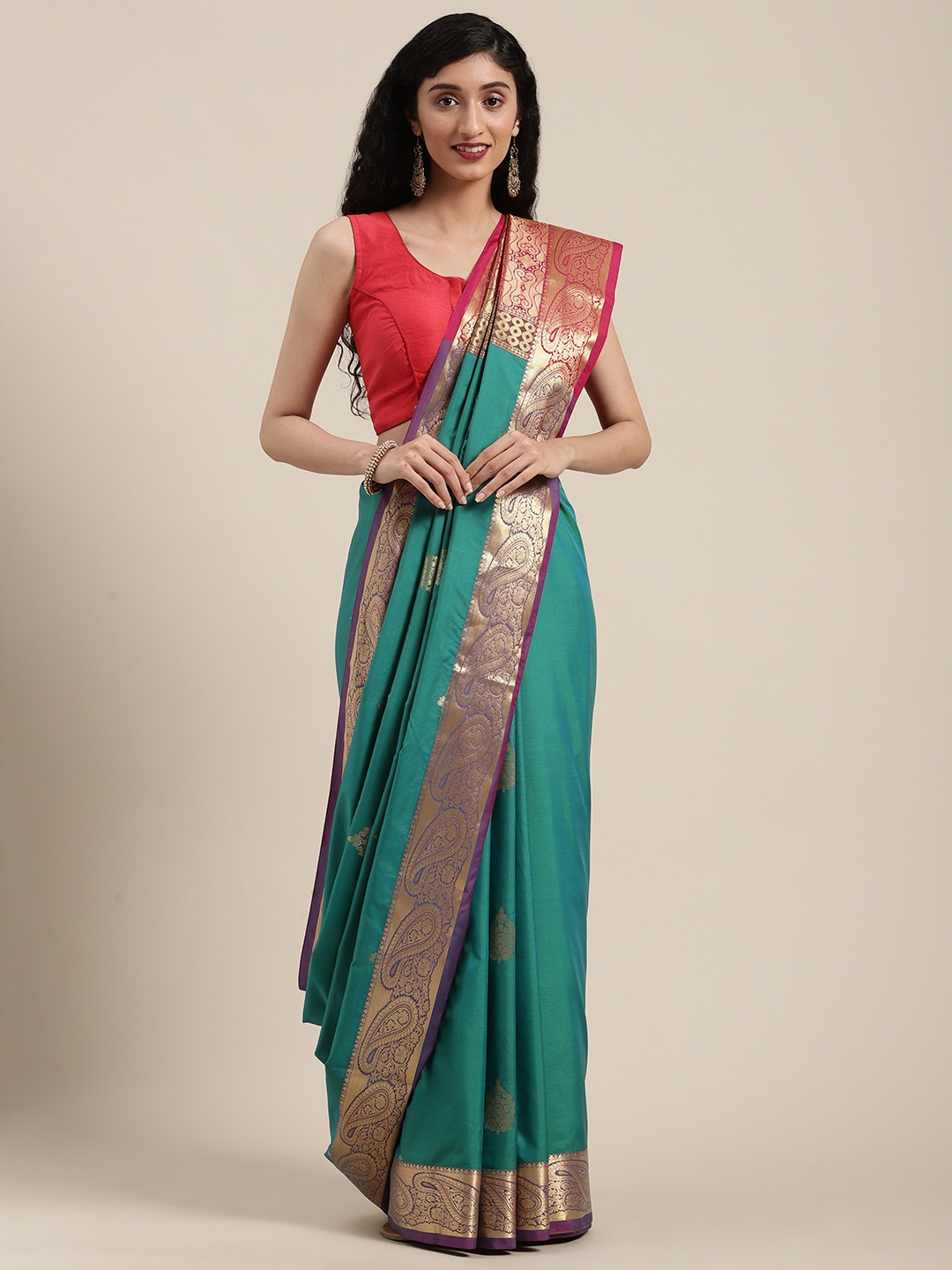 

Mitera Turquoise Blue Art Silk Woven Design Kanjeevaram Saree