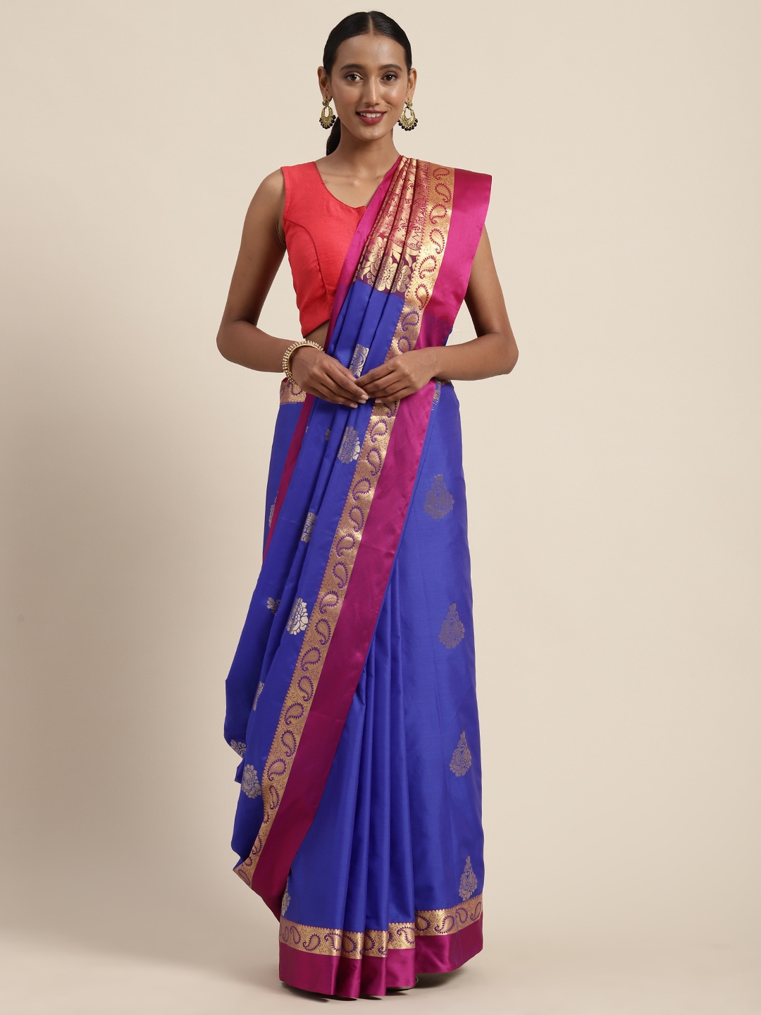 

Mitera Blue & Golden Art Silk Woven Design Kanjeevaram Saree
