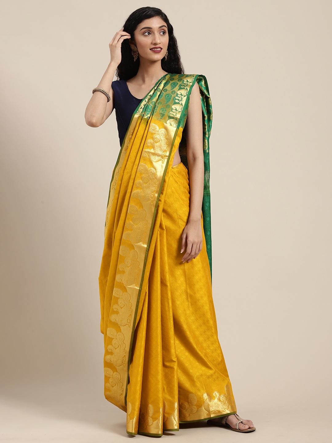 

Mitera Yellow Art Silk Woven Design Kanjeevaram Saree