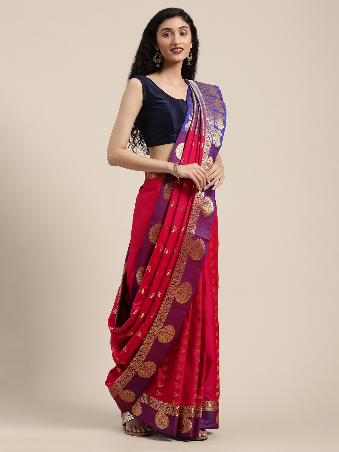 

Mitera Magenta Pink & Blue Woven Design Kanjeevaram Saree
