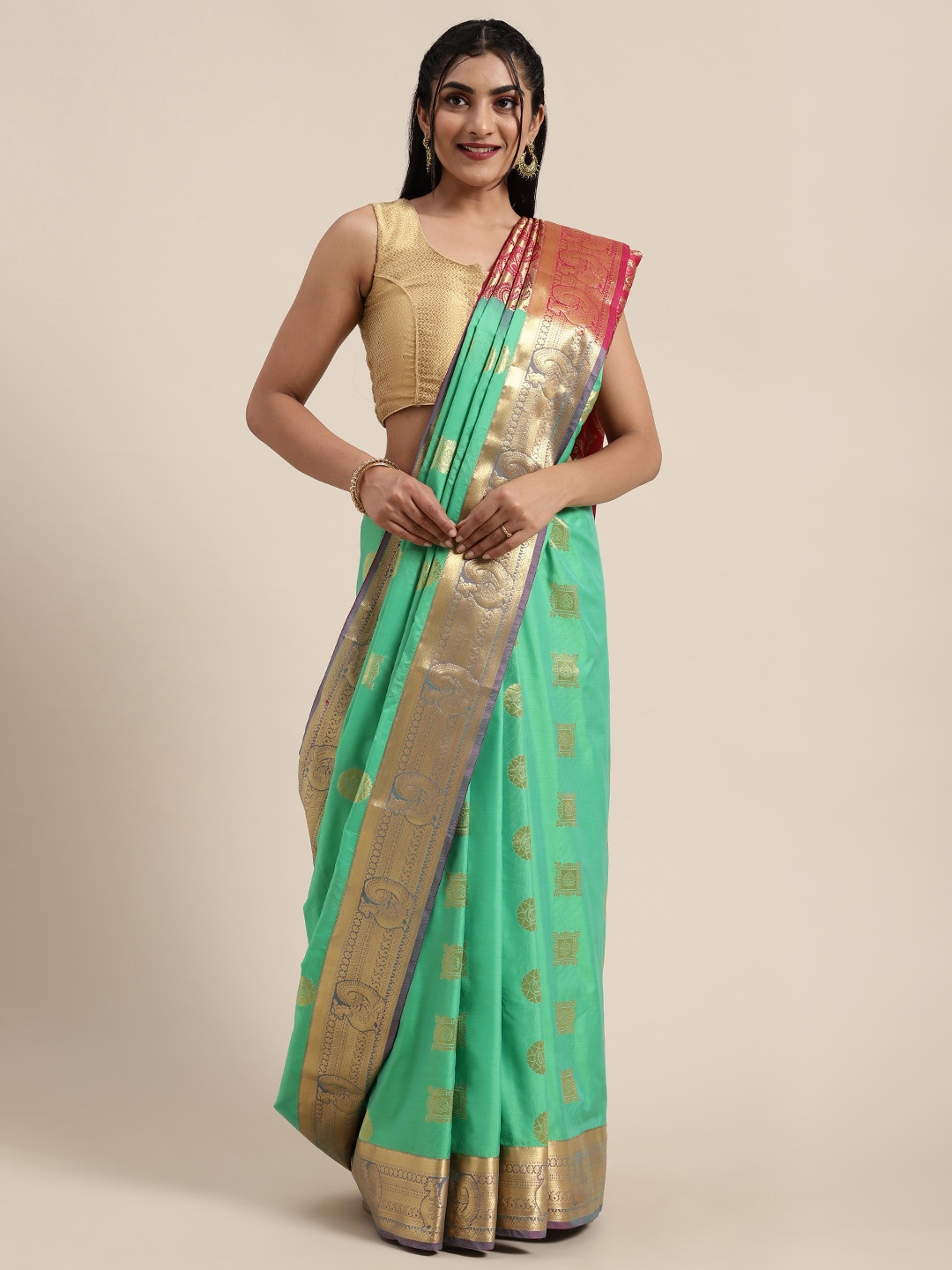 

Mitera Green & Golden Art Silk Woven Design Kanjeevaram Saree